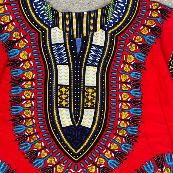 Handmade Mens Dashiki Shirt African Hippie Vintage Red Tribal Blouse Sz M - Picture 4 of 16